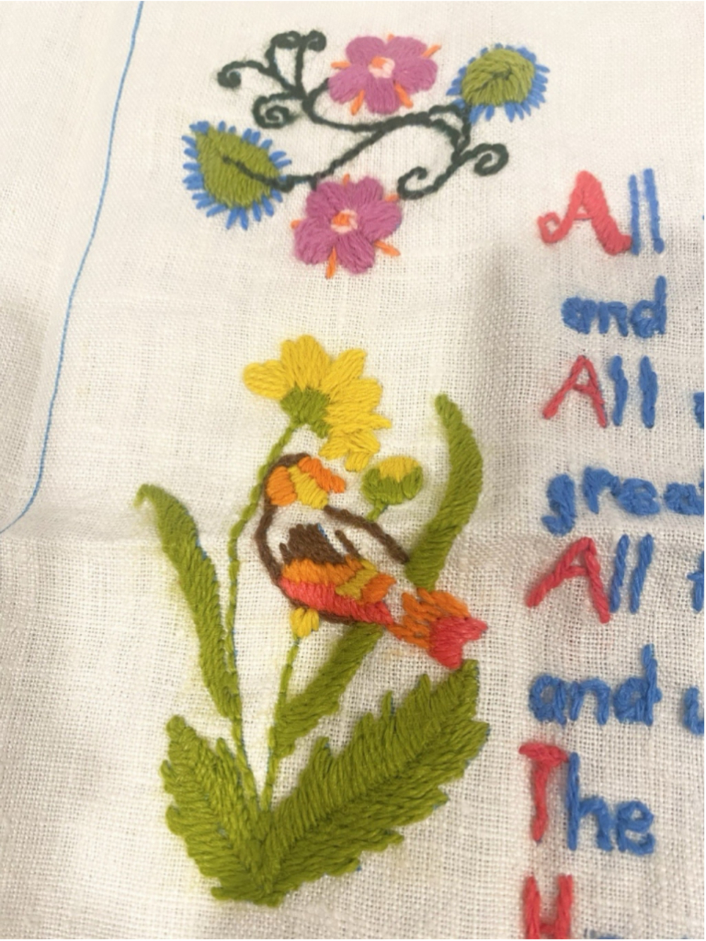 Vintage Hand Embroidered All Things Bright and Beautiful Christian Needlework - Picture 3 of 8